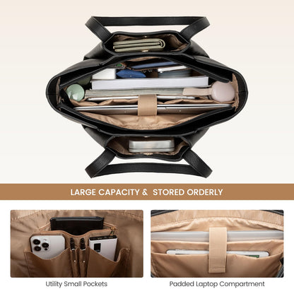LOVEVOOK handbag for women with 15.6 inch laptop compartment, leather shopper tote bag with waterproof shoulder strap. Perfect for business, office, or school use.