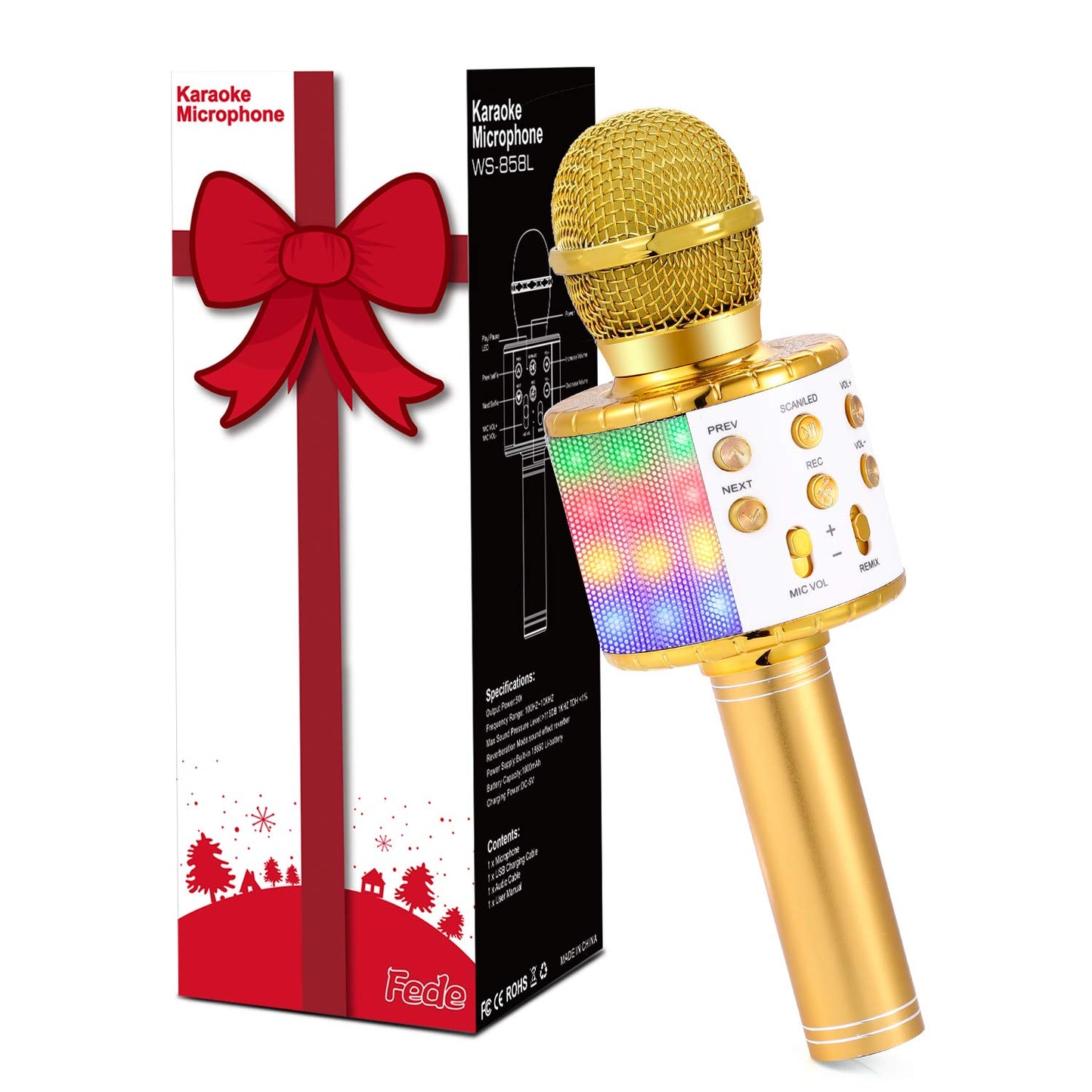 Fede Karaoke Microphone, Wireless Bluetooth Microphone for Kids, Fun Gifts Toy for Teenage Girls Boys, Portable KTV Speaker Recorder for Smartphone PC