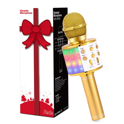 Fede Karaoke Microphone, Wireless Bluetooth Microphone for Kids, Fun Gifts Toy for Teenage Girls Boys, Portable KTV Speaker Recorder for Smartphone PC