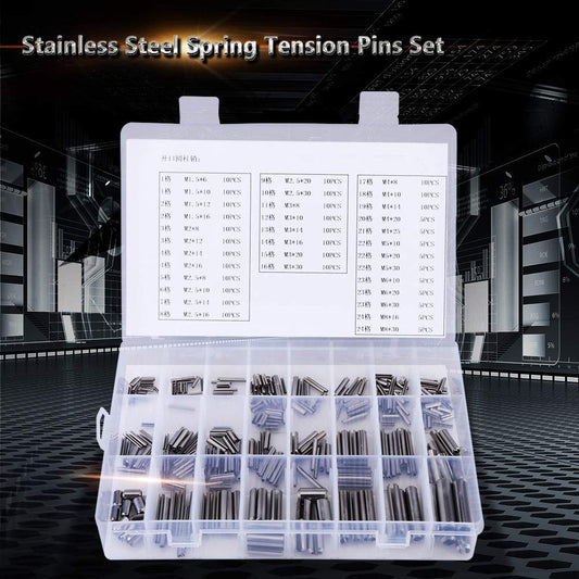 280pcs Tension Pins Split Cotter Pins M1.5 M2 M2.5 M3 M4 M5 M6 M8 Stainless Steel Spring Tension Sleeve Set with Box