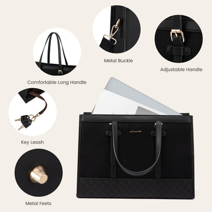 LOVEVOOK 15.6 inch Laptop Bag for Women, Work Tote Bag Teacher Bag Briefcase Medium, Shopper Handbags for Women, Large School Bag, Tote Bag Business Bag for Office College Work, Black