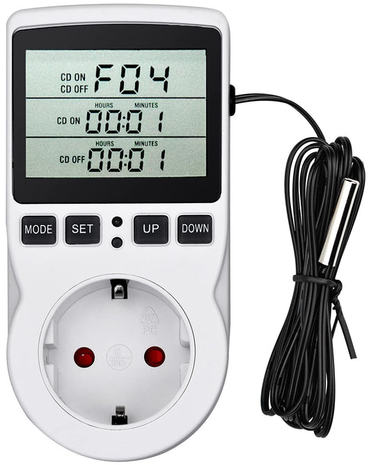 Temperature controller 230v Digital Thermostat Socket Plug thermostat with sensor Timer, Temperature socket heating cooling for greenhouse heating blanket water tank