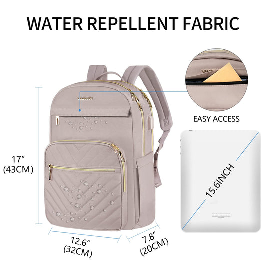 VANKEAN 15.6 inch Laptop Backpack for Women, Waterproof School Backpack for Men and Women with USB Charging Port for University, Business, Work, Travel, Camping, Pink