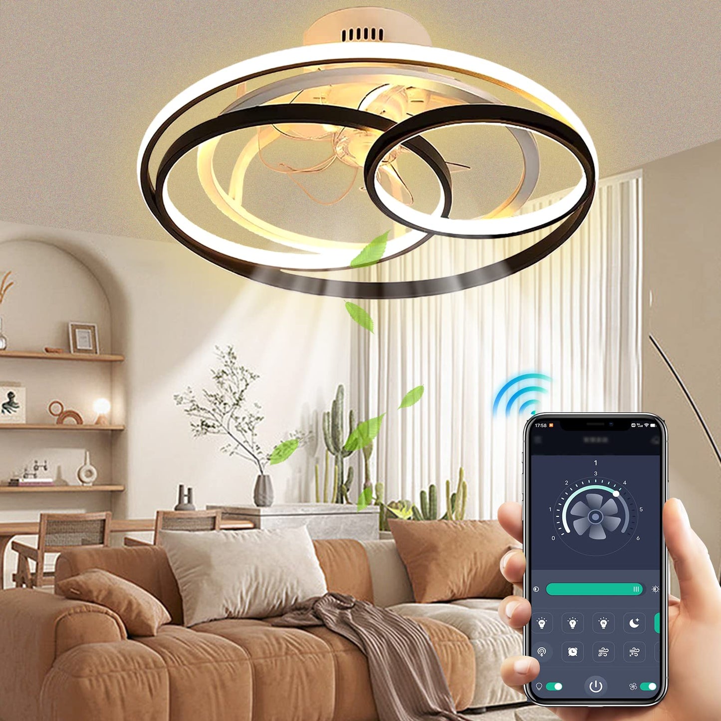 Wildcat ceiling fan with lighting, LED ceiling light with fan remote control Fan ceiling light Invisible Quiet ceiling lamp for dining room living room bedroom [Energy class F]