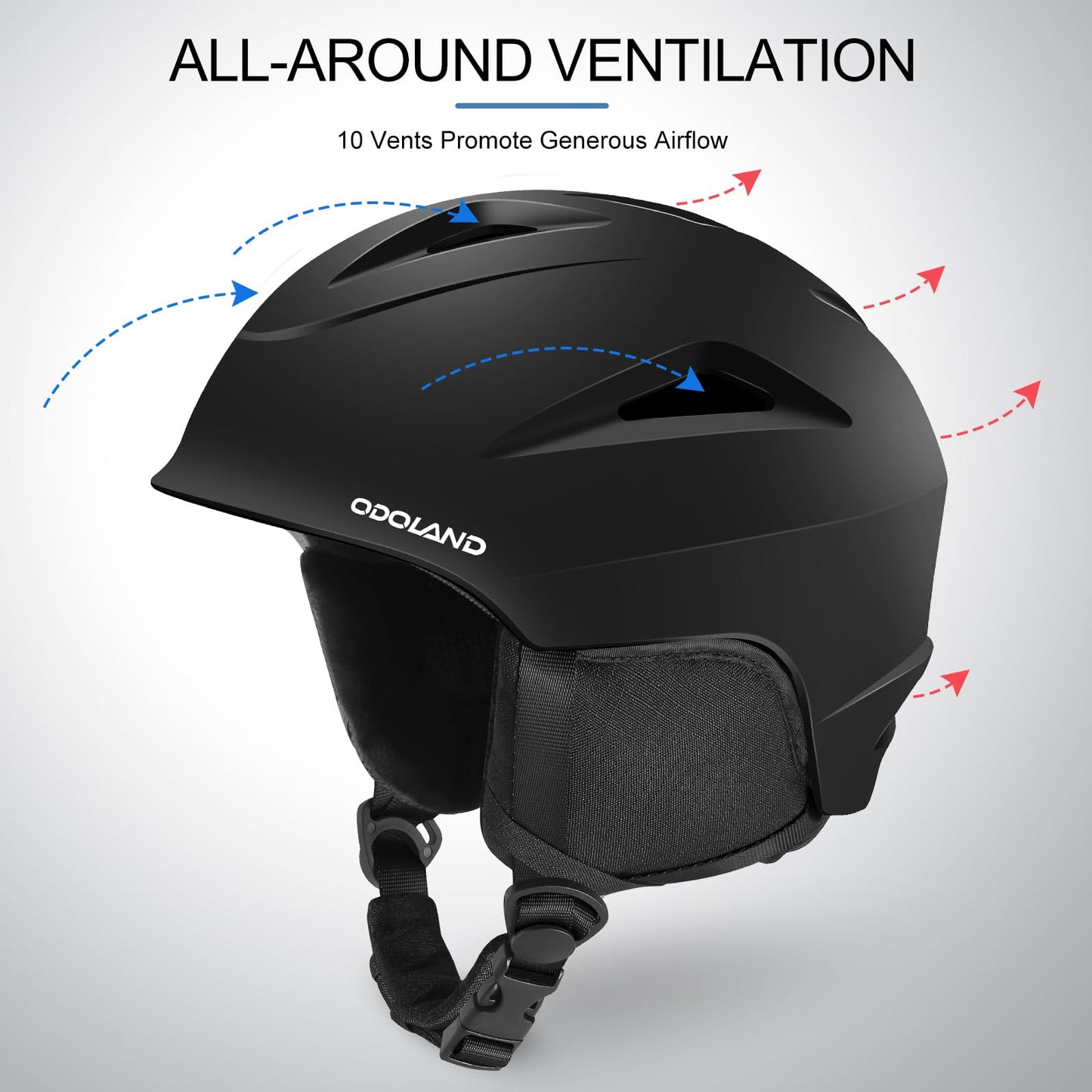 Odoland ski helmet with ski goggles for skiing and snowboarding, Adjustable size, with ear protectors for men, women, and teenagers.