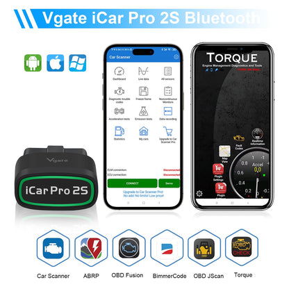 Vgate iCar Pro 2S Bluetooth OBD2 Diagnostic Tool for iOS, Android & Windows. Supports Electric and Hybrid Vehicles. Auto Scan Tool.