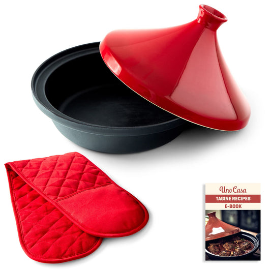 Uno Casa Moroccan Tajine Casserole Dish - 3.5 L cast iron pot with enameled cast iron base and cone-shaped lid