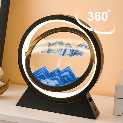 Neioaas 3D Moving Sand Art Table Lamp, 360° rotating sandscapes hourglass decor flowing sand lights,3D deep sea sand art hourglass lamp, adult child sand painting decor (Black-Blue)