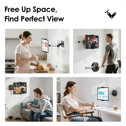 MoKo Universal Tablet Wall Mount, 360° Adjustable iPad Wall Mount for 4.7"-14'' Phones and Tablets, Expandable & Foldable Tablet Holder Wall made of Aluminum for Kitchen/Gym/Office, Black