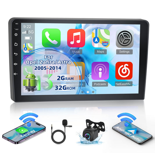 Android car radio for Opel Zafira/Opel Astra 2005-2014 with DSP sound, wireless Apple Carplay and Android Auto/GPS/WiFi/SWC + AHD rear view camera and microphone [2+32G]