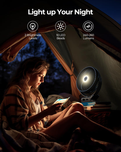 Koonie 20cm Portable Mini Clip Fan, USB Desk Fan with 10000mAh Battery, Light, Digital Display, 3 Speeds, Rechargeable Desk Fan for Home, Office, Stroller, Camping