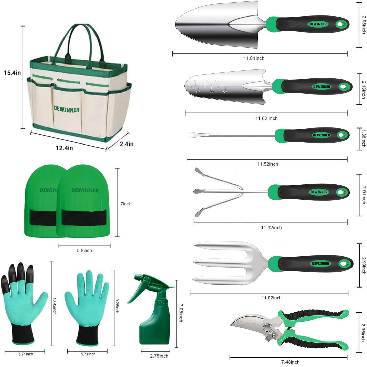 DEWINNER Garden Tool Set, Hand Tool Gift Set, Outdoor Hoe, Garden, Transplanting, Fork for Gardeners, Trowel, Transplanter, Cultivator, Weeding, with sturdy storage bag for organization.
