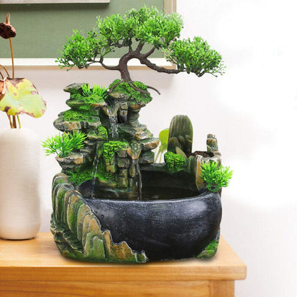 TFCFL indoor tabletop fountain green plant garden fountain outdoor fountain with LED lighting waterfall decoration (no mist)