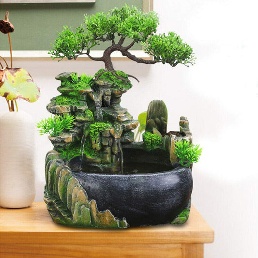 TFCFL indoor tabletop fountain green plant garden fountain outdoor fountain with LED lighting waterfall decoration (no mist)