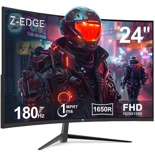 Z-Edge 24-inch Curved Gaming Monitor 180Hz 1ms MPRT, 300cd/m² brightness, 16:9 Full HD curved screen, VA panel, FreeSync, HDMI DP - Black