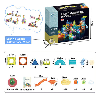 Jvchengxi Magnetic Building Blocks, 75 Pieces STEM Construction Tile Magnet Blocks Marble Run Set Montessori Building Blocks Learning Toy Everyday Building Toy for 3-12 Year Old Boys Girls Gift