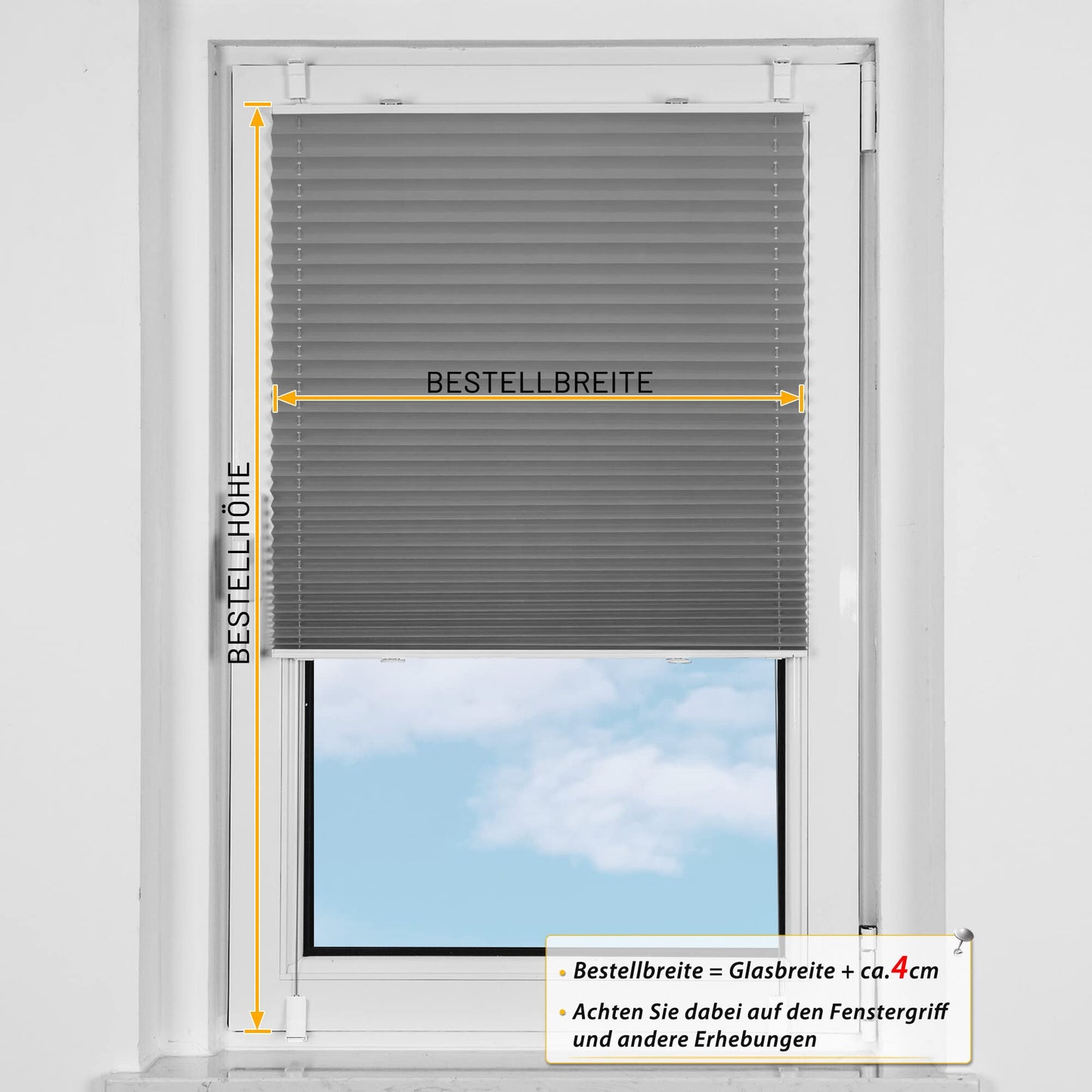 BelleMax pleated blind without drilling, blackout thermal pleated blind with clamp fixing, gray 100x130cm (WxH), blackout pleated blind 100% lightproof for windows, opaque privacy sun protection