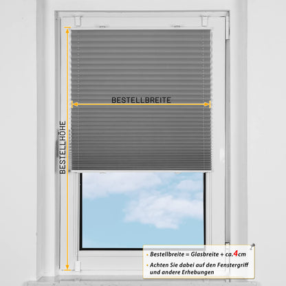 BelleMax pleated blind without drilling, blackout thermal pleated blind with clamp fixing, gray 100x130cm (WxH), blackout pleated blind 100% lightproof for windows, opaque privacy sun protection