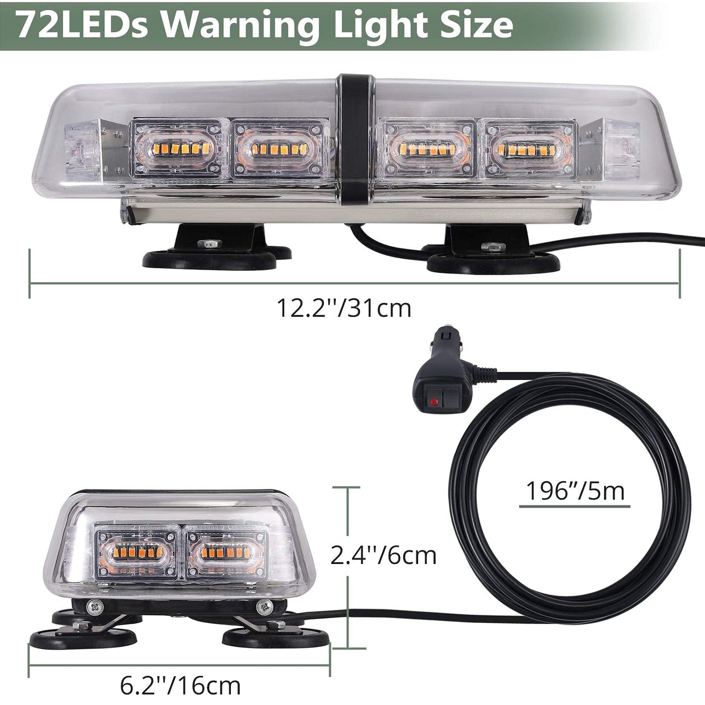 EYPINS 72 LED warning light, 12/24V beacon light 36W warning light flashing light car truck vehicle roof emergency hazard warning strobe 7 modes light with super magnetic base IP65 E57 (Orange)