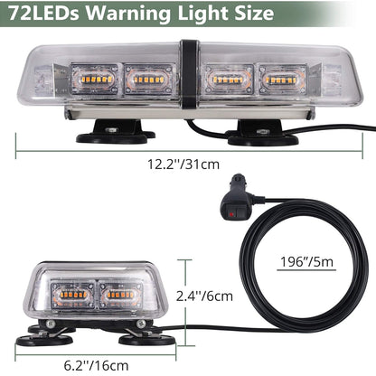 EYPINS 72 LED warning light, 12/24V beacon light 36W warning light flashing light car truck vehicle roof emergency hazard warning strobe 7 modes light with super magnetic base IP65 E57 (Orange)