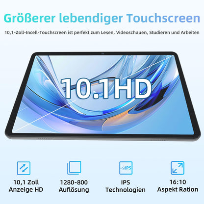 JIKOCXN Android 15 tablet 10.1 inch tablet, 12GB RAM+64GB ROM+1TB expansion, 1280x800 HD touchscreens, 6000mAh battery, WiFi 5, Bluetooth 5.0, 5MP+8MP dual camera, GPS (Gray)