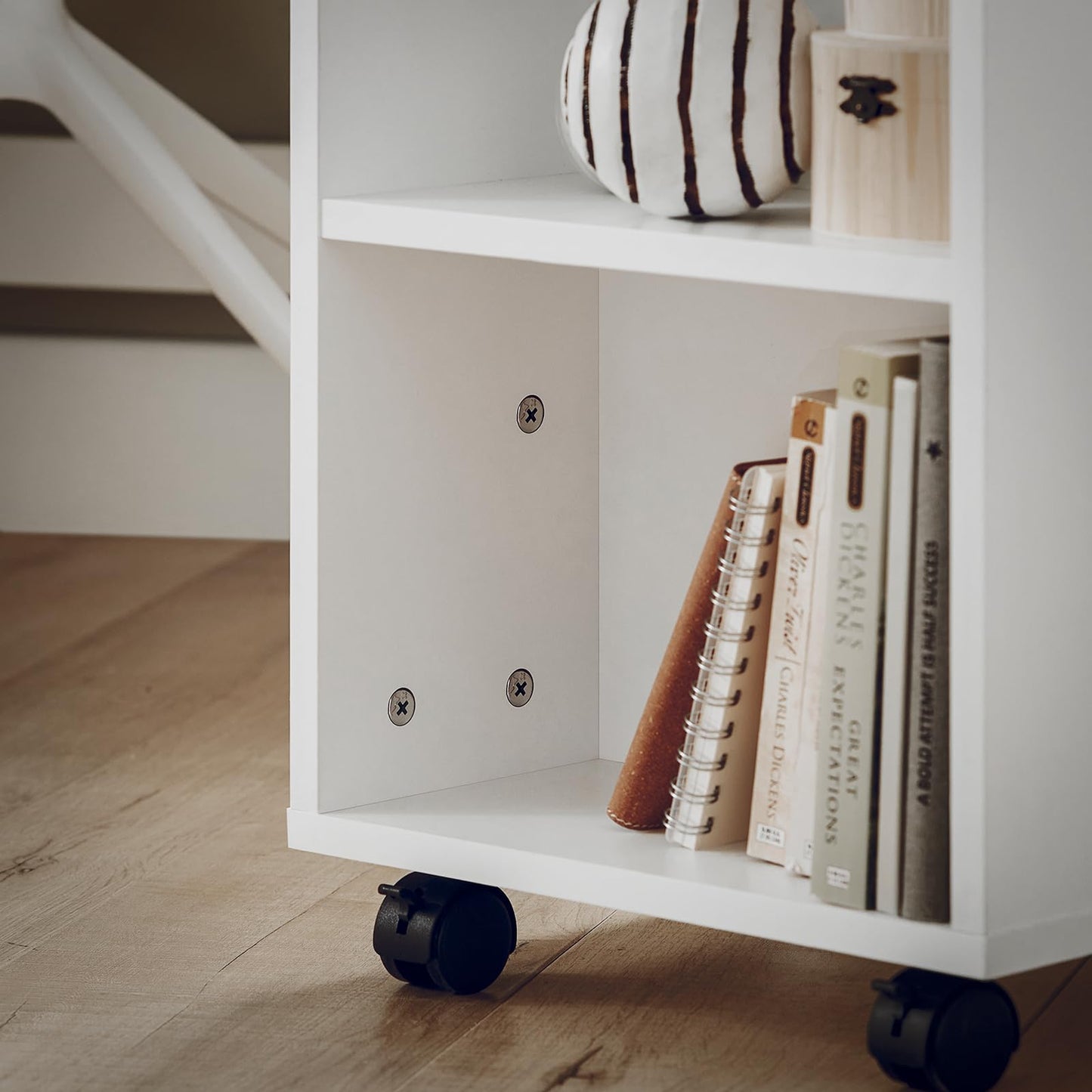 SoBuy Printer Cabinet with Wheels - Stable printer table, roll container, desk base cabinet, printer cabinet, side table with wheels for office & home office White 60x75x35cm FBT68-W