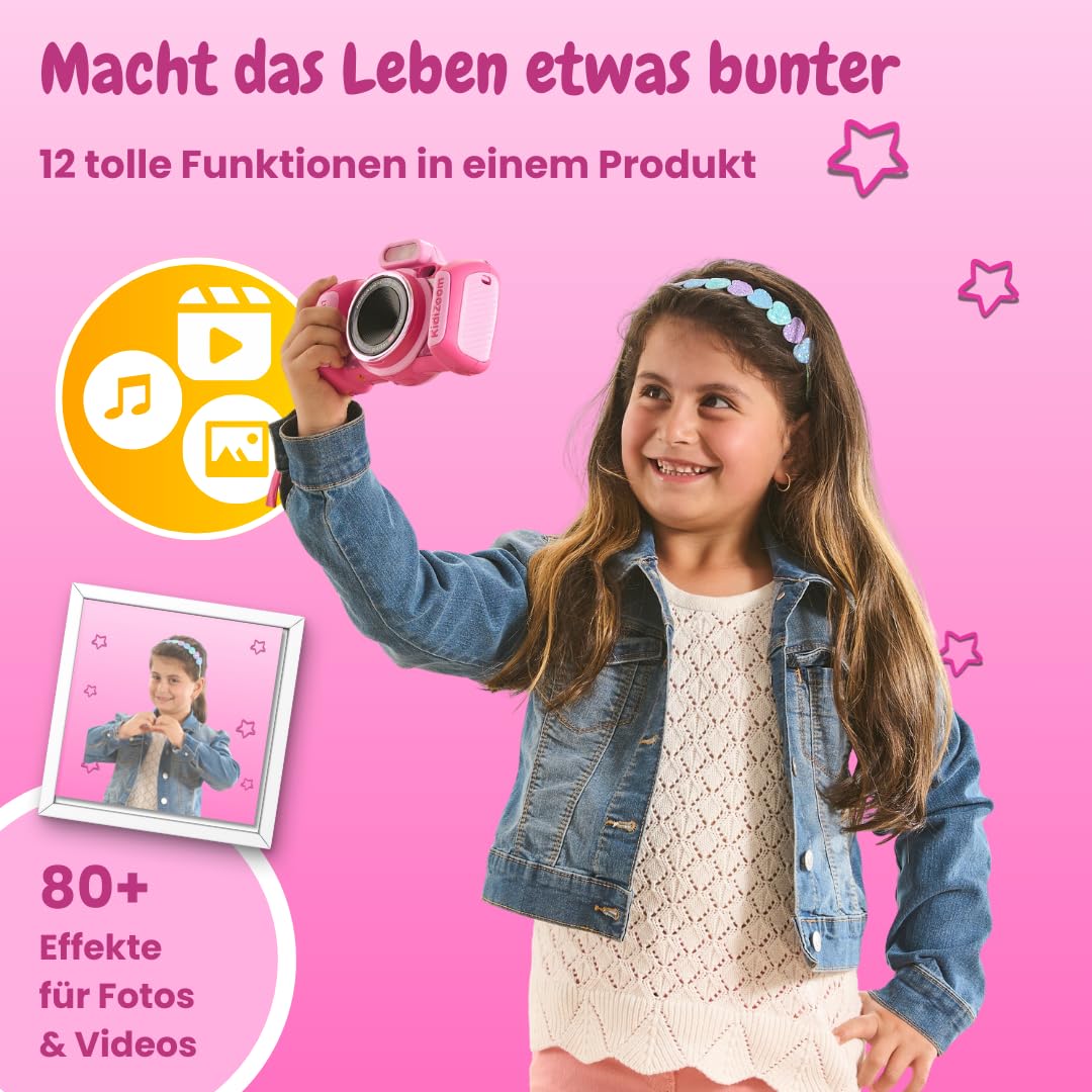 VTech KidiZoom Duo FX in Pink - Robust digital camera with creative apps and game functions - For children aged 4-10 years.