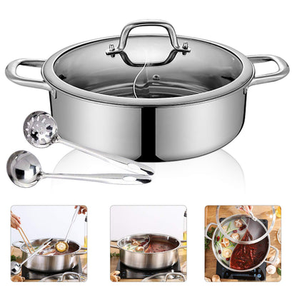 HuKaiL 304 stainless steel food grade Shabu 32cm, Shabu Mandarin Duck Hot Pot with divider and lid, S-Type stainless steel hot pot for induction cooker and soup cooker.