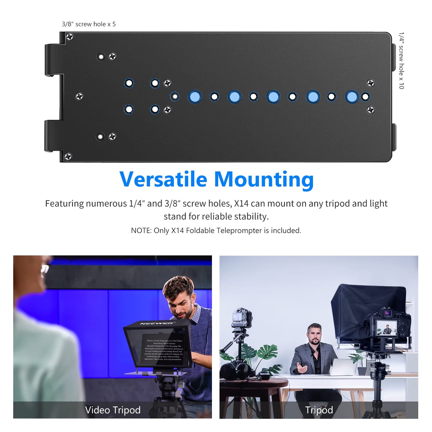NEEWER Teleprompter X14 with RT 110 remote control and APP control (Bluetooth connection via NEEWER Teleprompter App), portable, no assembly required, compatible with iPad, Android, tablet, smartphone, DSLR camera.
