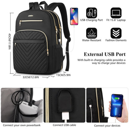 YAMTION Backpack for Women, School Backpack for Girls Teenagers, Female School Bag with 15.6 inch Laptop Compartment, USB Port for Work Office Study School City University
