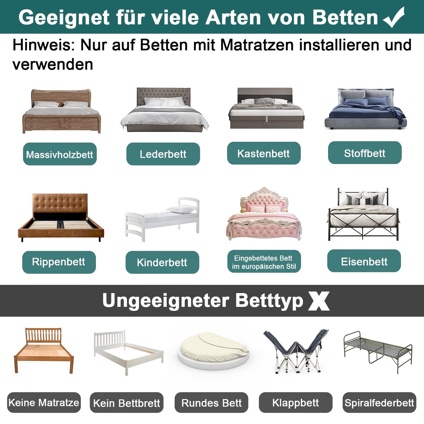 UISEBRT Bed Rail Bed Guard for Kids 60cm 5-Position Adjustable - Bed Rail Guard for Kids, Children Bed Rail for Co-Sleeping and Toddler Bed (60cm, Green Lake)