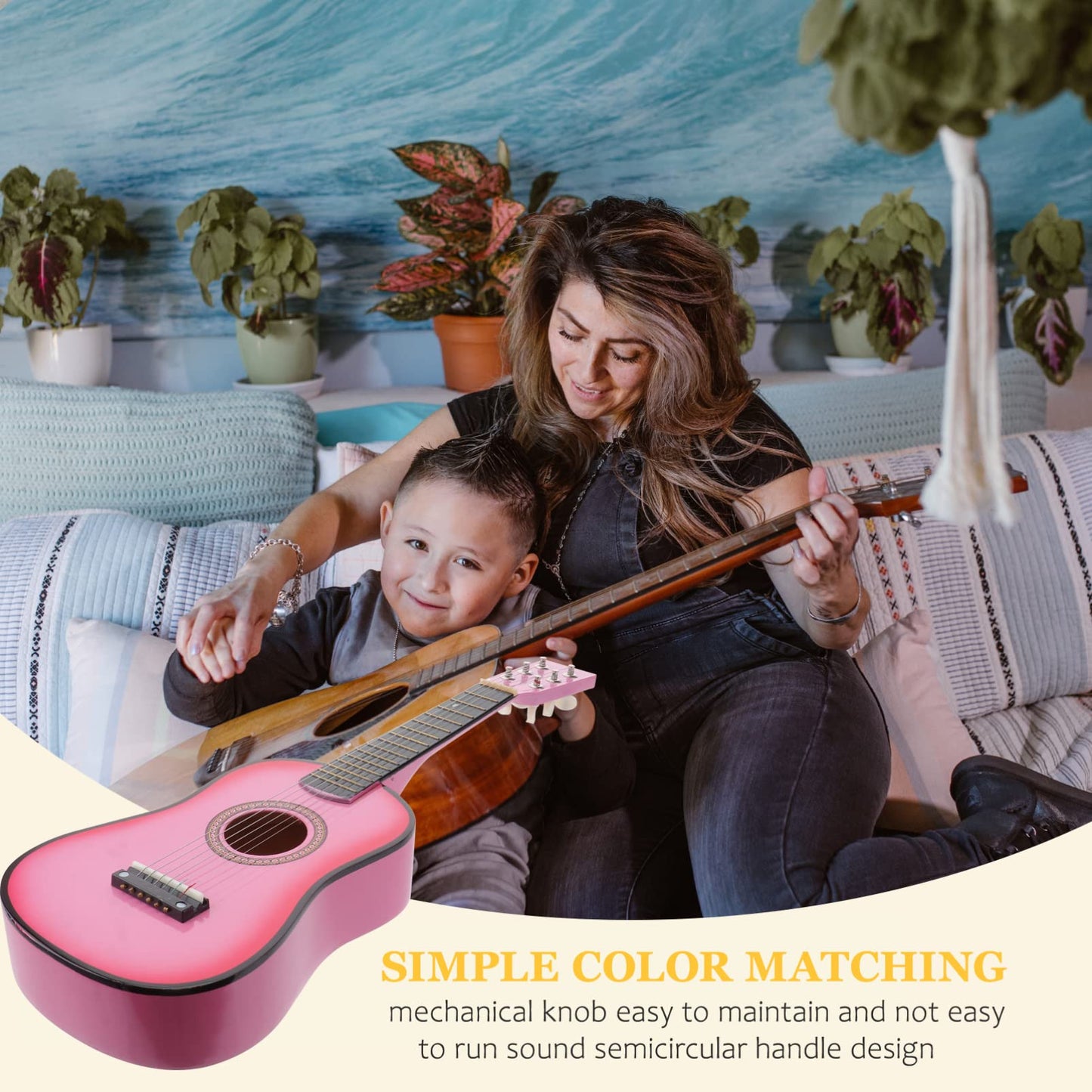 jojofuny 23 Inch Kids Guitar 6-String Small Guitar Beginner Guitar Early Learning Folk Acoustic Guitar For Kids Children's Musical Instrument Ages 3+ (Pink)