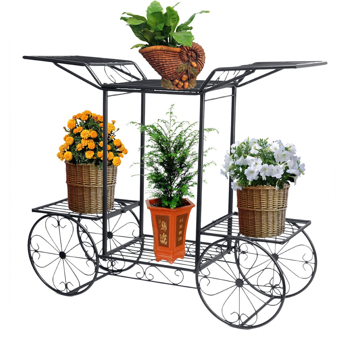 Flower staircase 2 levels, Made of metal, Plant stand for indoor and outdoor use, Dimensions: approx. 67x79x25 cm (Black)