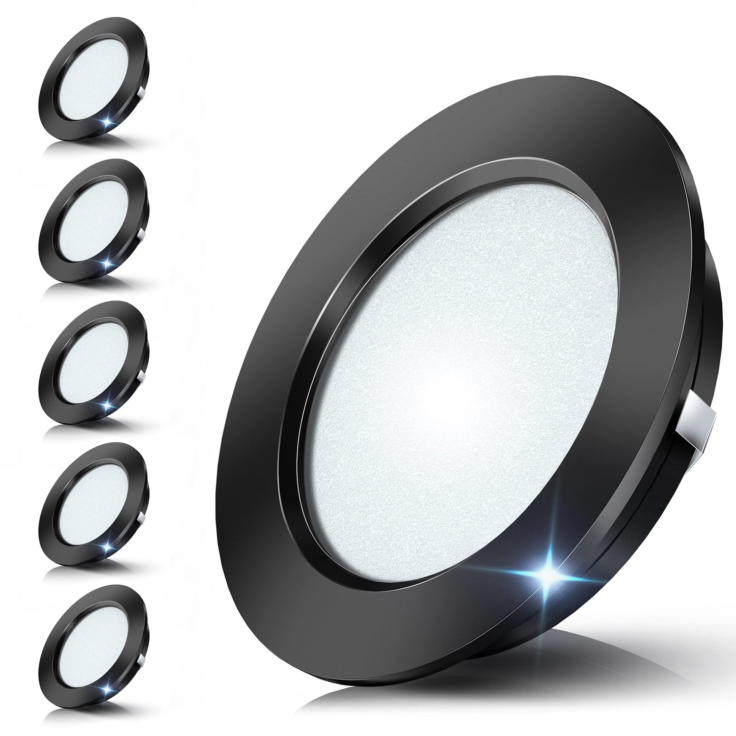 Jeloyutek 6 Pack LED Recessed Light 12V 3W 4000K Dimmable Ceiling Light Hole 60-65mm for RV Boat Caravan, for Display Cases, Shelves, Kitchens, Bathrooms, and Wall Cabinets. Full Aluminum Warm White, Black.