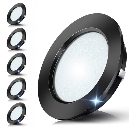 Jeloyutek 6 Pack LED Recessed Light 12V 3W 4000K Dimmable Ceiling Light Hole 60-65mm for RV Boat Caravan, for Display Cases, Shelves, Kitchens, Bathrooms, and Wall Cabinets. Full Aluminum Warm White, Black.