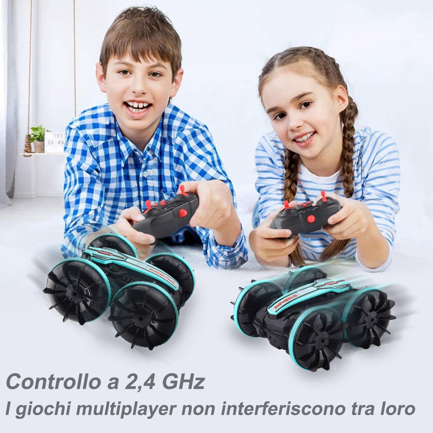SIVQIKE 4WD Remote Control Car, Amphibious Remote Control Vehicle, Gesture Sensor Waterproof RC Stunt Car 80 Min. Playtime with 50m Remote Control 360° Rotation Off Road for Kids 6+ Years