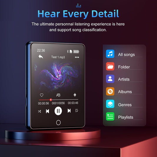 64GB MP3 Player Bluetooth 5.0, Oilsky Kids MP3 Player with Headphones, 2.8" Touchscreen Music Player with Speaker, Portable MP3 Digital Audio Player with FM Radio, E-Book (Black)