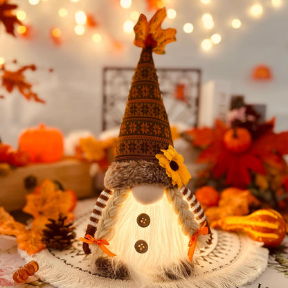 ACAREY Autumn Decor Gnomes with Light 2-Pack Large 35cm Plush Gnome Figures Halloween Decor with LED Christmas Decor Fall Harvest Illuminated Gnomes
