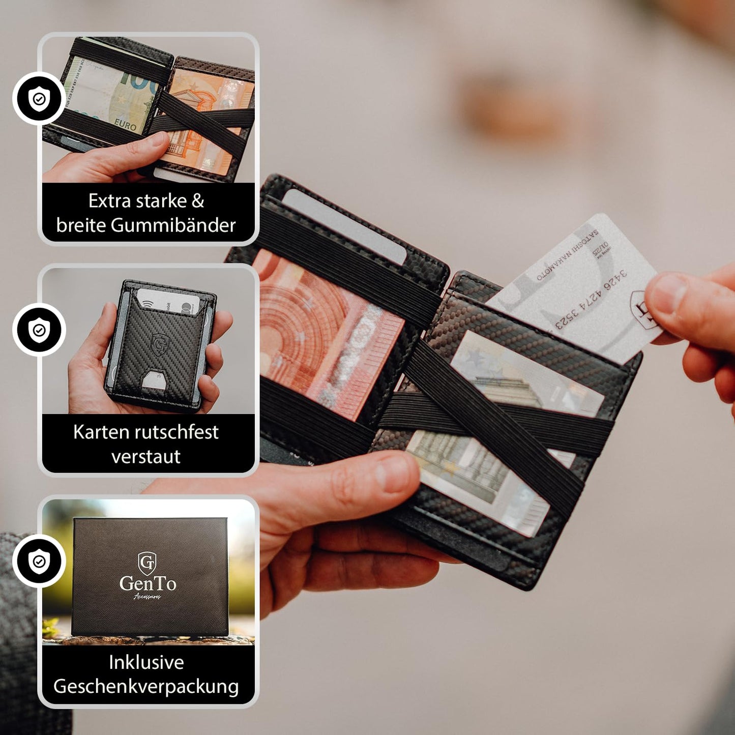 GenTo FLAPLET - Wallet with/without coin pocket - TÜV certified RFID NFC protection - Magic Wallet - Includes gift box - Smart Wallet - Purse for men/women