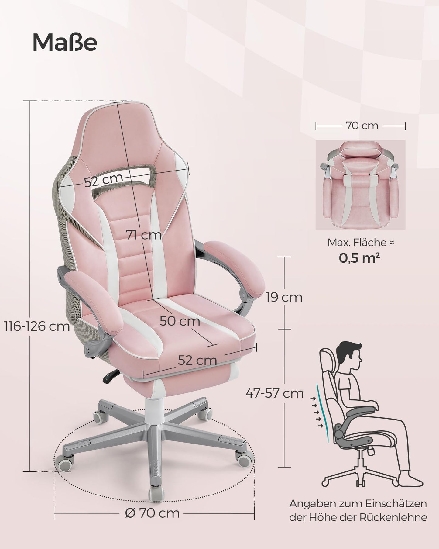 SONGMICS Office Chair with Adjustable Footrest, Headrest, Lumbar Pillow, Height Adjustment, Ergonomic Design, Reclining Backrest, Supports up to 150 kg, Pastel Pink and Cream White OBG073P01