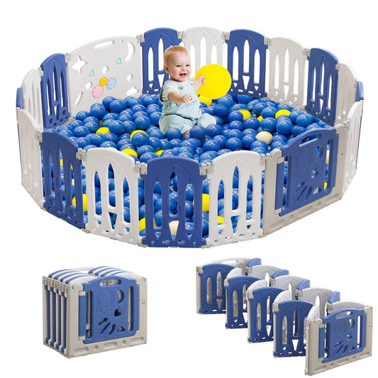 UISEBRT Playpen Baby Playard Foldable with Door and Toy Board, Plastic Safety Fence Playpen Protection Activity Center for Kids, BPA Free, 18 Panels Blue