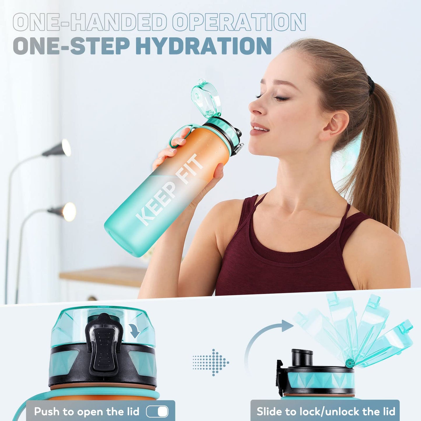 FULDENT 1L sports water bottle, BPA free, with non-slip rubber grip - suitable for biking, outdoor activities, school, gym.