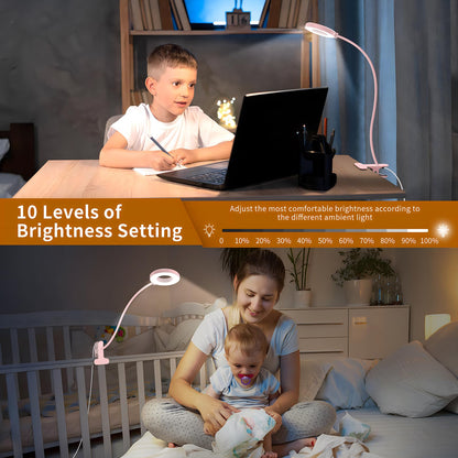 iZEL 23 LED reading lamp for bed with dimmable -【3 modes & 10 brightness levels】 Eye protection clamp lamp with 40cm flexible gooseneck, clip light, reading light with 10W USB charger.