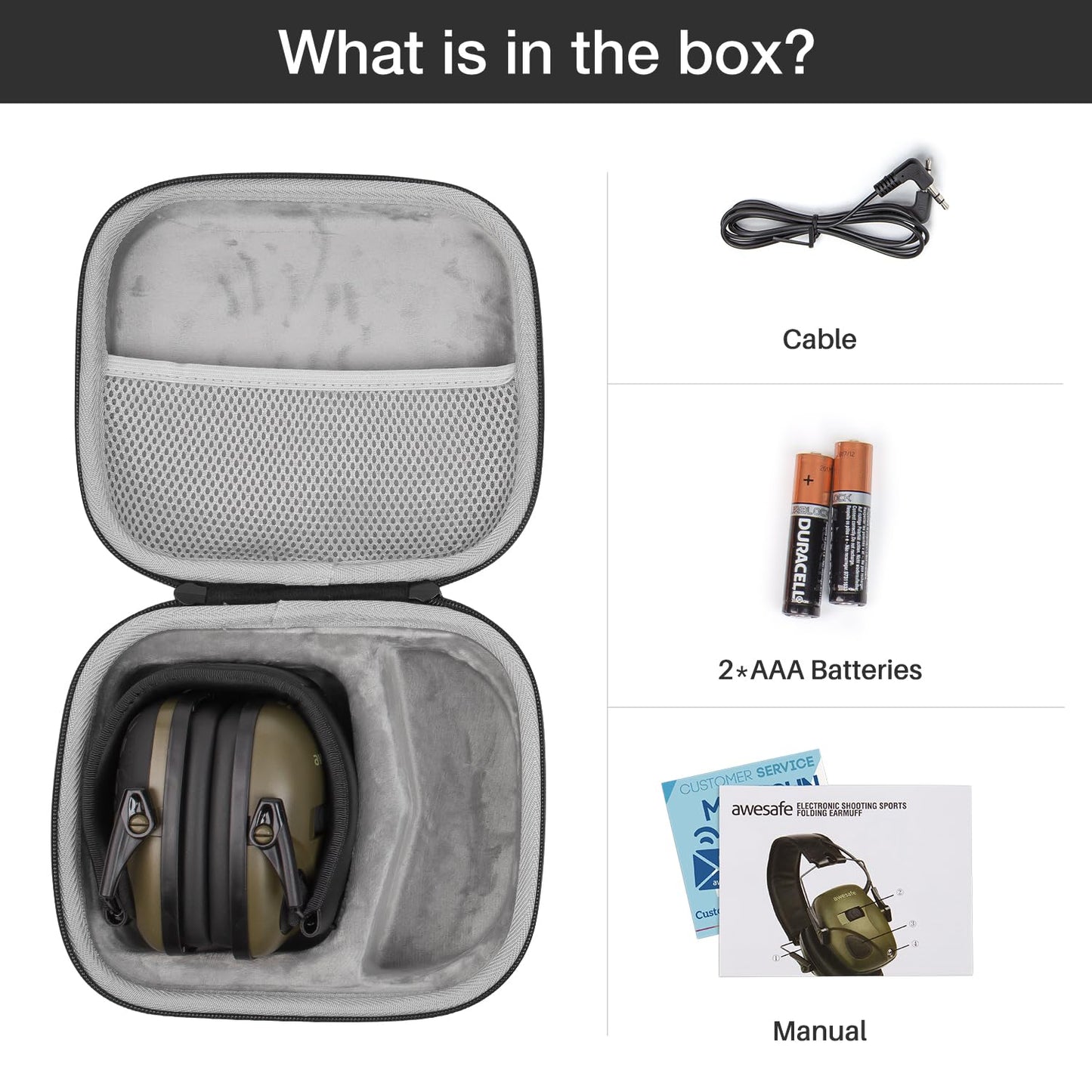 awesafe GF01L Hearing Protection for Shooting Range Electronic Hearing Protection for Impact Sport, Hearing Protection, Ideal for Shooters and Hunting Black, NRR 24dB [Comes with Travel Storage Carrying Case]