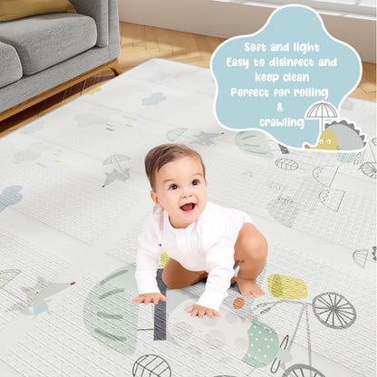 Uanlauo Foldable Baby Play Mat, Elephant Baby Crawling Mat Non-Toxic, Kids Play Mat with Edge Reinforcement, Crawling Blanket for Baby