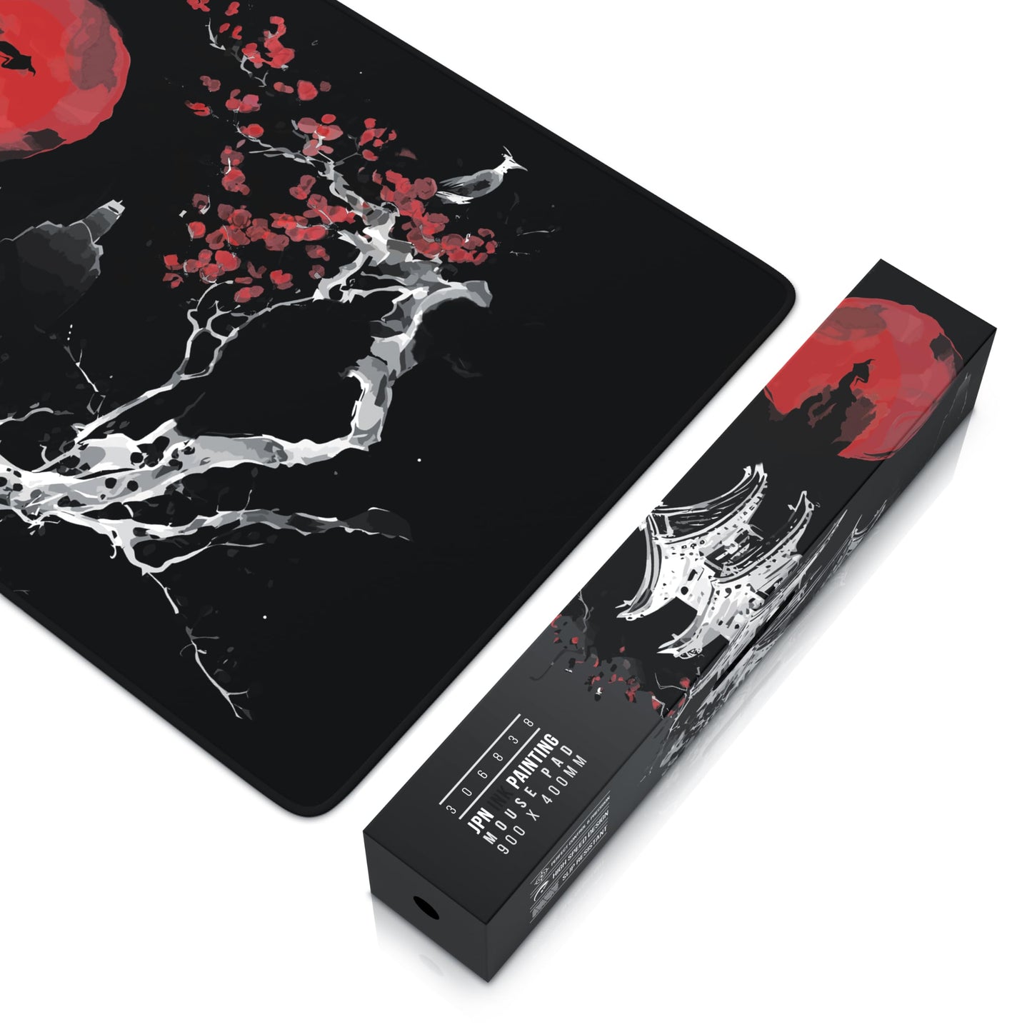TITANWOLF - XXL Speed Gaming Mousepad 900 x 400mm - XXL Mousepad - Desk Pad Large Size - Improved Precision and Speed - Japan Ink Painting Black