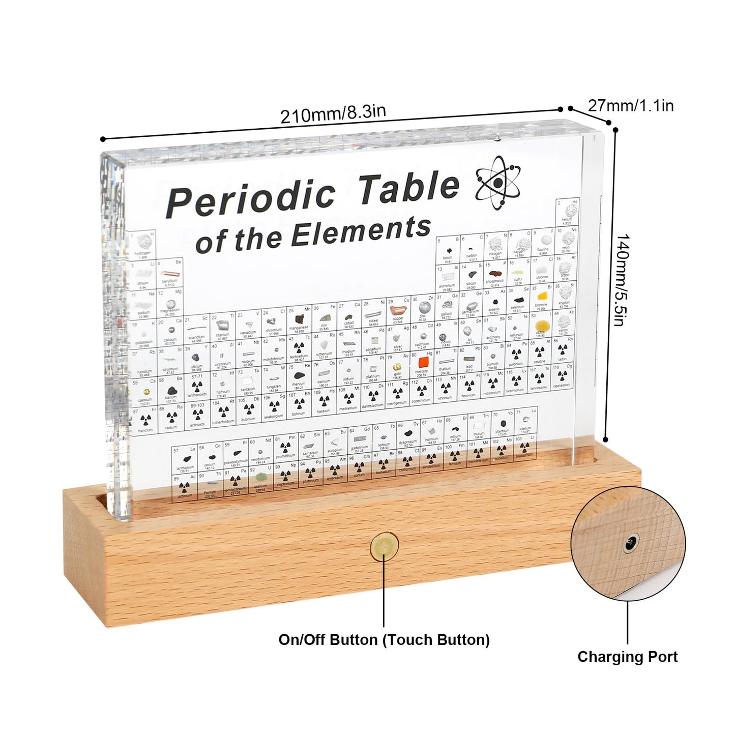 MENAYODA Large Periodic Table with Real Element Samples Inside, Acrylic Periodic Table of 83 Elements, Periodic Table Display for Students, Teachers, Kids, Gifts, Crafting, Decoration