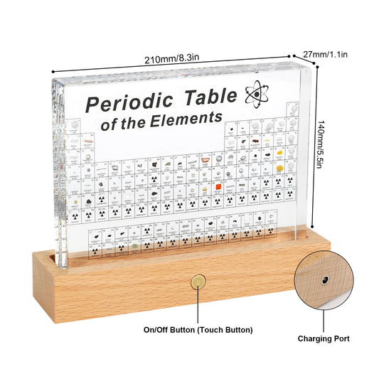 MENAYODA Large Periodic Table with Real Element Samples Inside, Acrylic Periodic Table of 83 Elements, Periodic Table Display for Students, Teachers, Kids, Gifts, Crafting, Decoration