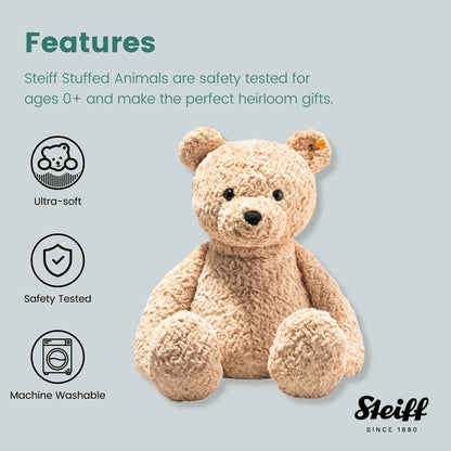 Steiff cuddly toy Jimmy teddy bear, cute plush toy for children, boys & girls, friends, stuffed animal 55 cm, light brown, 067181
