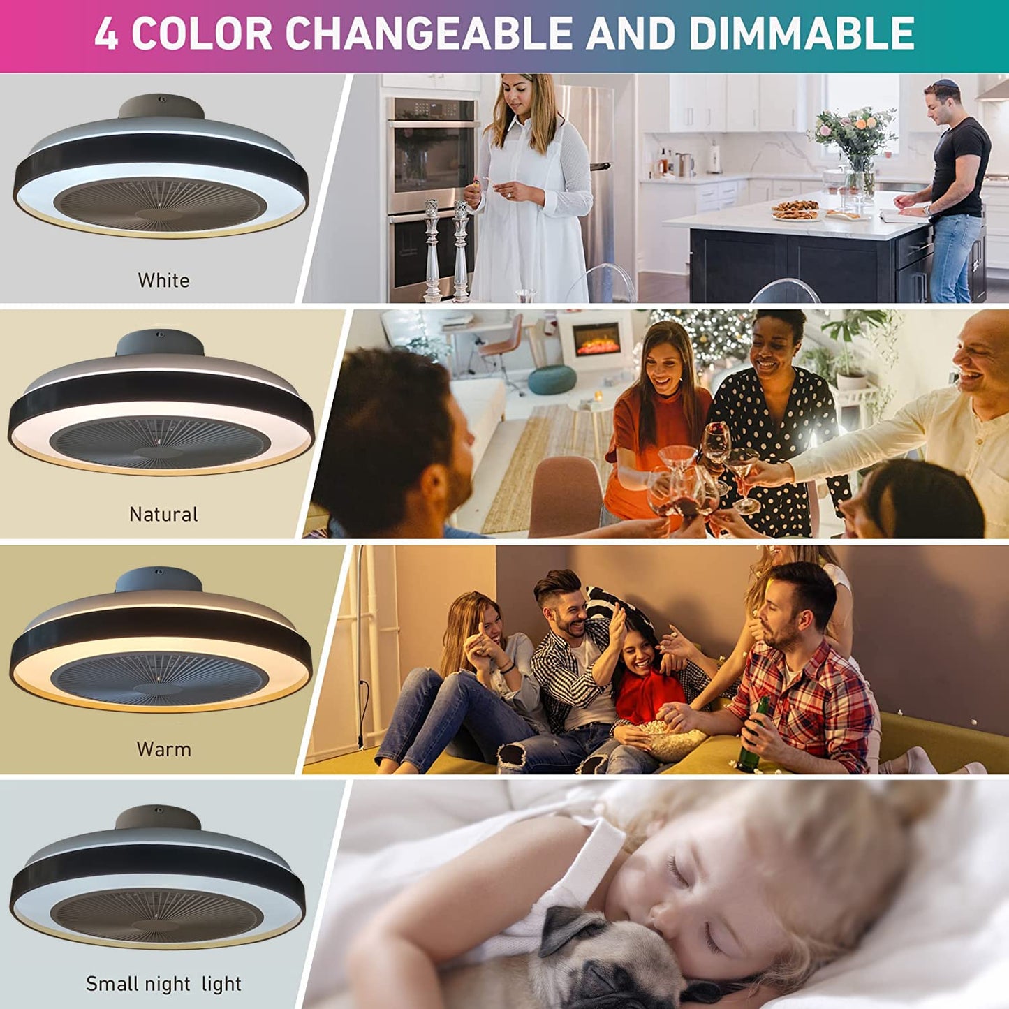 LED RGB ceiling light with fan Silent ceiling fan with lighting and remote control Dimmable Bluetooth speaker music fan lamp Modern ceiling lamp for bedroom living room fan 🙂